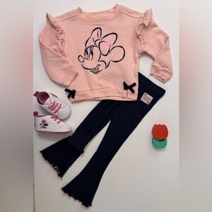 Disney Minnie Mouse Sweatshirt and Navy Flare Leggings Baby 24m Pink Navy NWOT